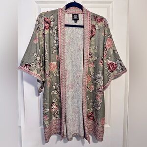 Bobeau Floral Kimono Open Front Cardigan Size Large